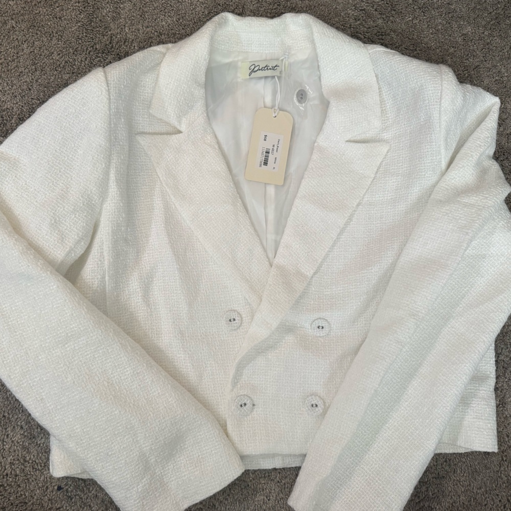 Cropped White Tweed Blazer